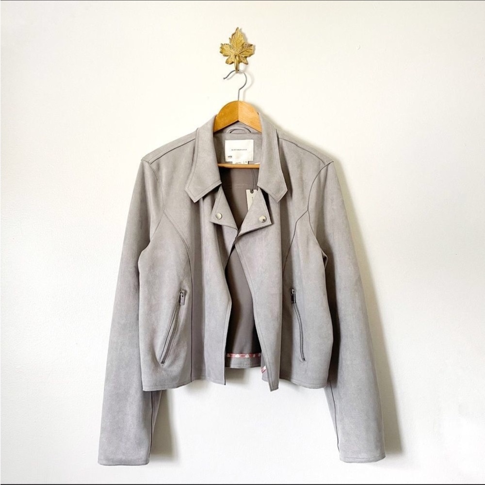 Anthropologie Gray Kelyn Faux Suede Moto Jacket Size L